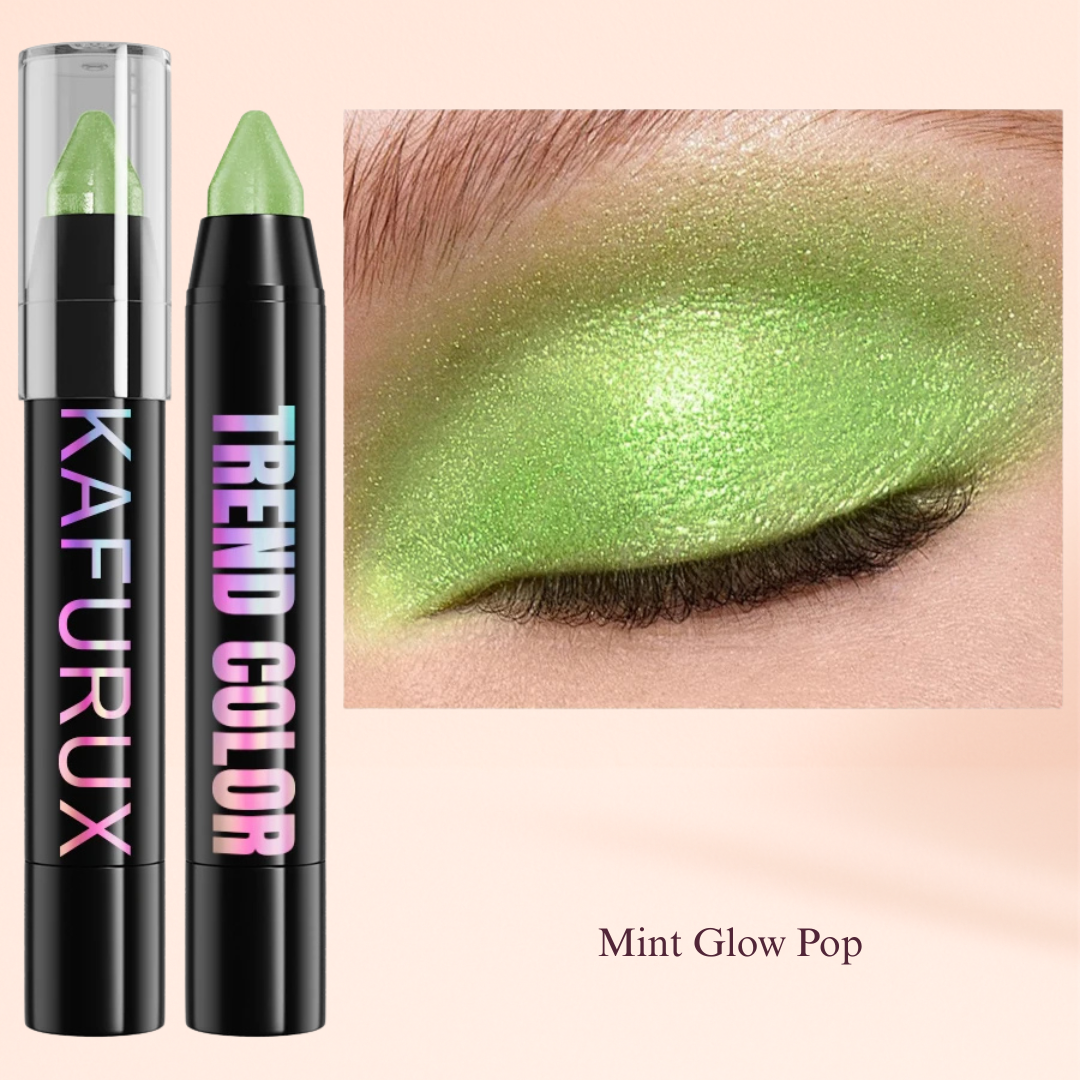 KAFURUX Metallic Glitter Eyeshadow Pen – Waterproof Highlighter Pencil in 19 Smoky & Green Shades (1pc) - Mint Glow Pop