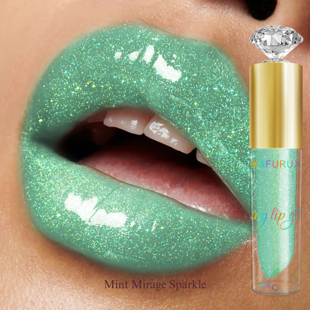 KAFURUX 1pc Diamond Shimmer Glitter Lip Gloss – Moisturizing Liquid Lip Gloss in 9 Pearl and Glitter Shades - Mint