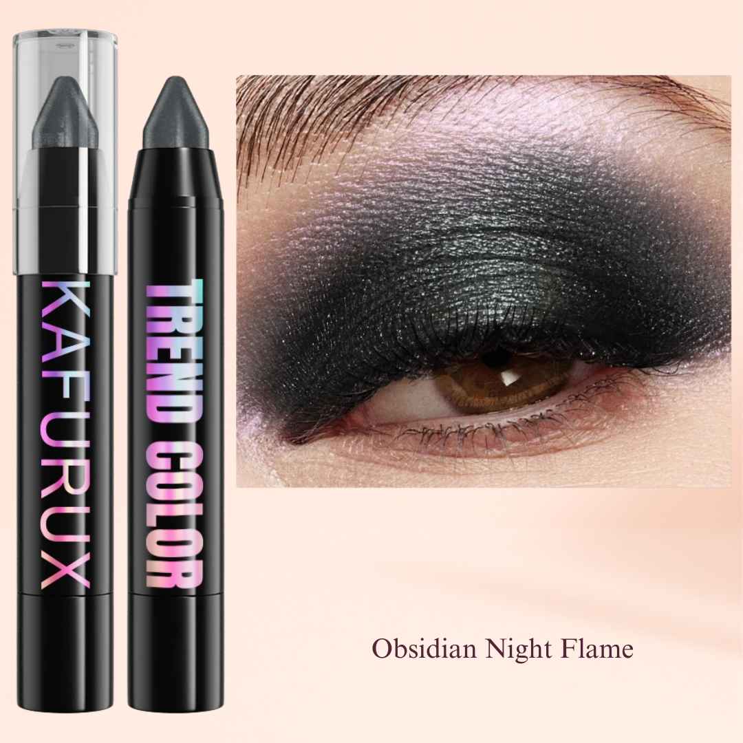 KAFURUX Metallic Glitter Eyeshadow Pen – Waterproof Highlighter Pencil in 19 Smoky & Green Shades (1pc) - Obsidian