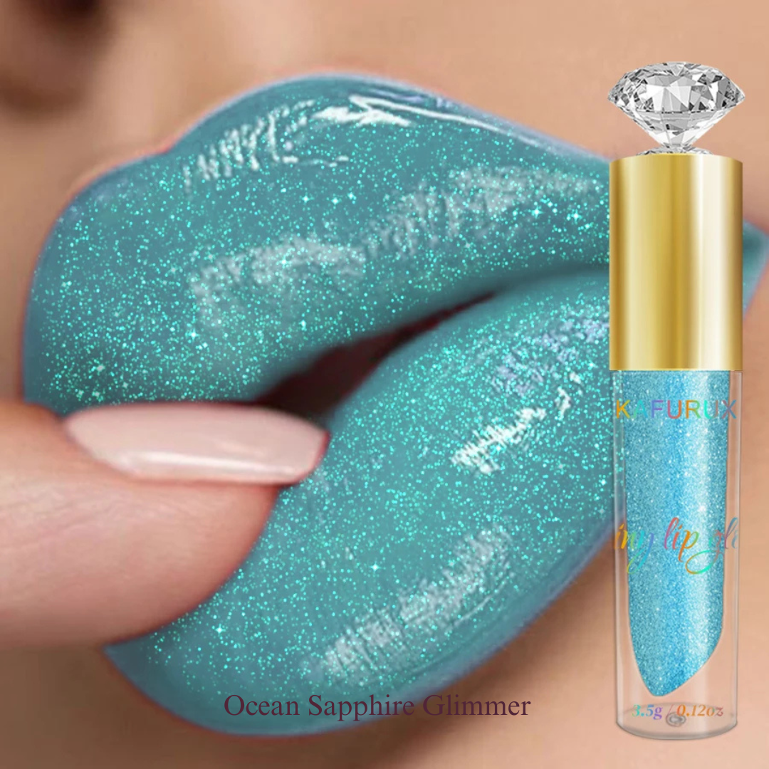KAFURUX 1pc Diamond Shimmer Glitter Lip Gloss – Moisturizing Liquid Lip Gloss in 9 Pearl and Glitter Shades - Ocean