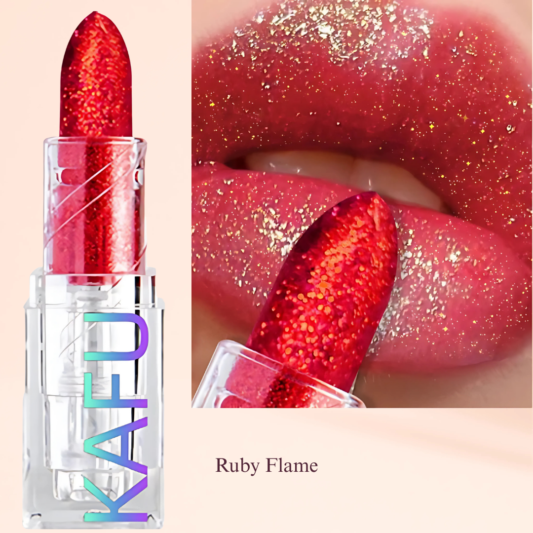 KAFURUX Glitter Diamond Lipstick – Long Lasting Waterproof Shimmer Lip Tint in Bold Red Rose & Multicolor Shades - Ruby