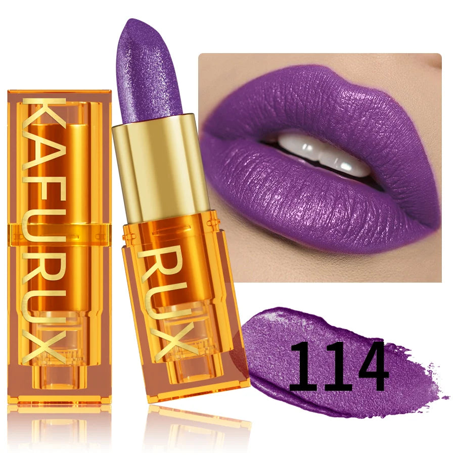 16 colors Bold& Intense Glitter Shiny Metallic Lipstick Pearlescent Lip Tint, Long lasting Lip Makeup Gifts for Women Cosmetics