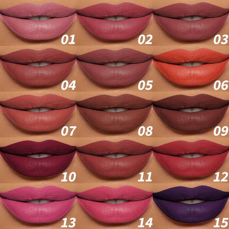KAFURUX Velvet Matte Lipstick Pencil – Waterproof Long-Lasting Lip Tint in 15 Red Pink & Brown Shades (1 pc)