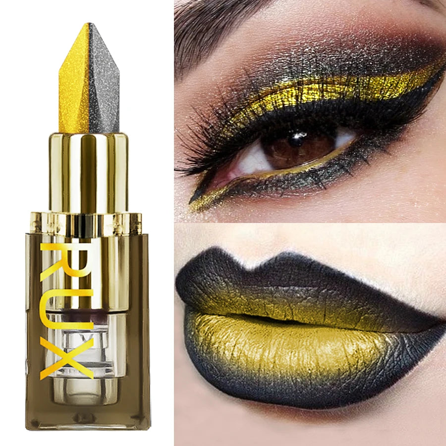 1pc Two-tone Color Glitter Lipstick Non-stick Cup Matte Black&yellow Lip or Eye Makeup Diamond Lipstick or for Eye Shadow Gifts