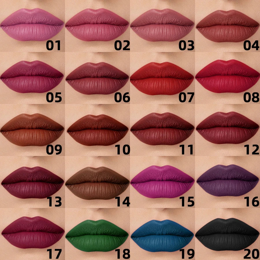 20 colors sexy long lasting velvet matte lip gloss liquid lipstick lip makeup red pink brown nonstick cup waterproof lip glaze