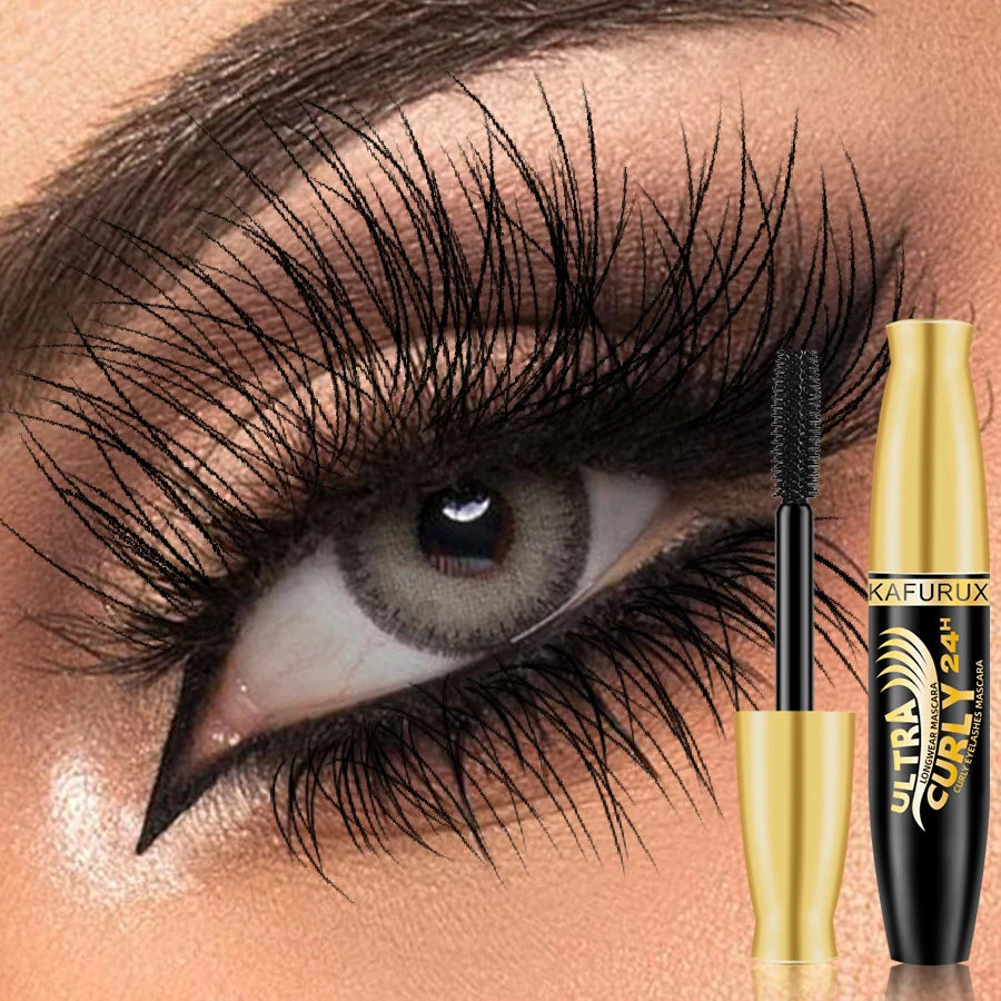 KAFURUX Black 4D Waterproof Fiber Mascara – Long Lasting Curling & Thickening Liquid Formula for Voluminous Eyelashes