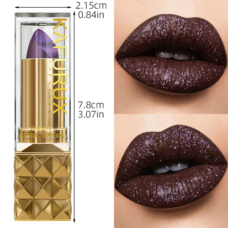 1pc Sexy Glitter Shiny Brow Red Lipstick Metallic Lip Tint, Long Lasting Lip Senior Matte Lip Makeup Gifts for Women Cosmetics