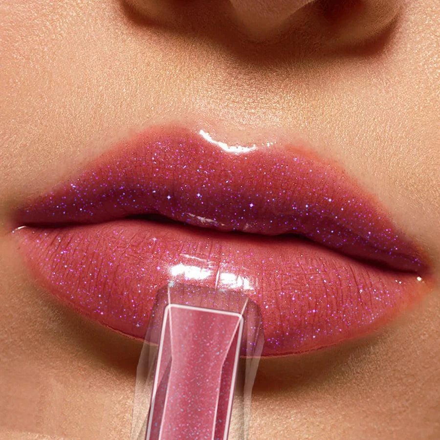 1pc KAFURUX Moisturizing Plump & Sparkling Lip Gloss – Water‑Glossy Mirror Lip Glaze with Glitter (6 Color Variants)