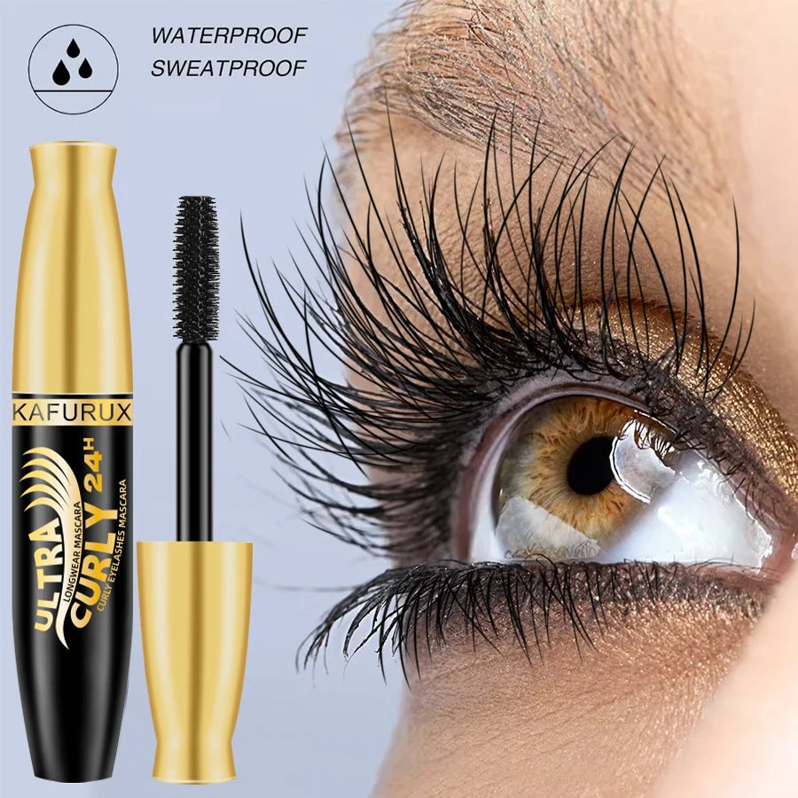 KAFURUX Black 4D Waterproof Fiber Mascara – Long Lasting Curling & Thickening Liquid Formula for Voluminous Eyelashes