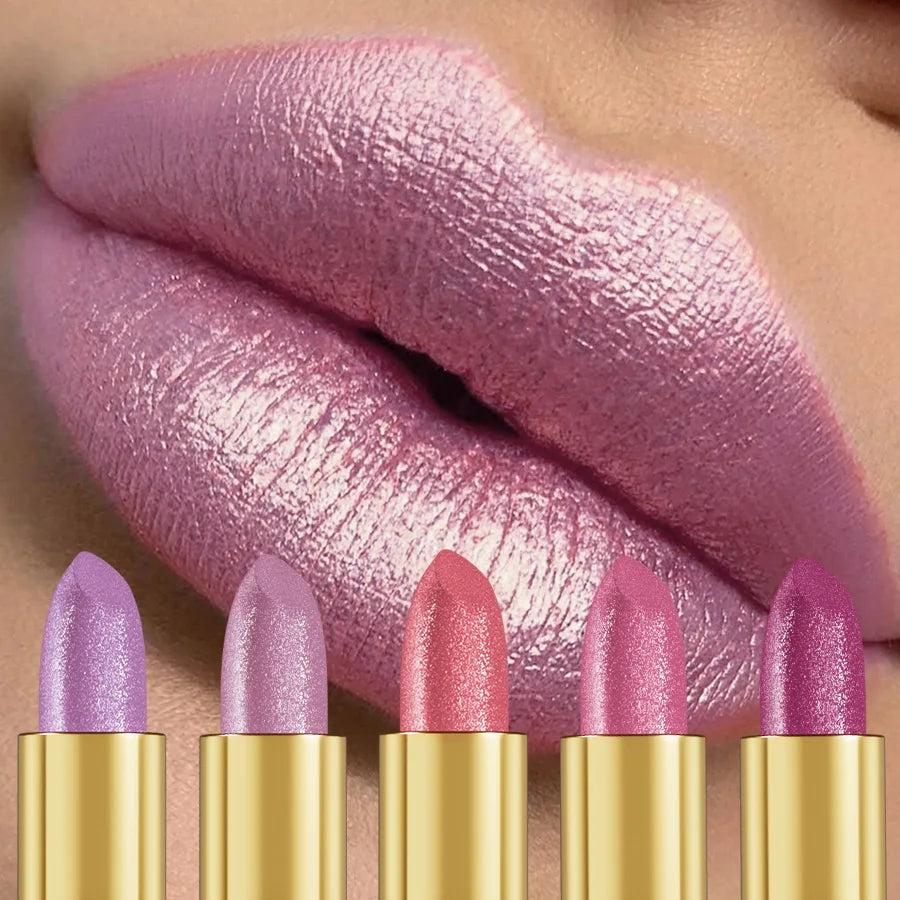 16 colors Bold& Intense Glitter Shiny Metallic Lipstick Pearlescent Lip Tint, Long lasting Lip Makeup Gifts for Women Cosmetics