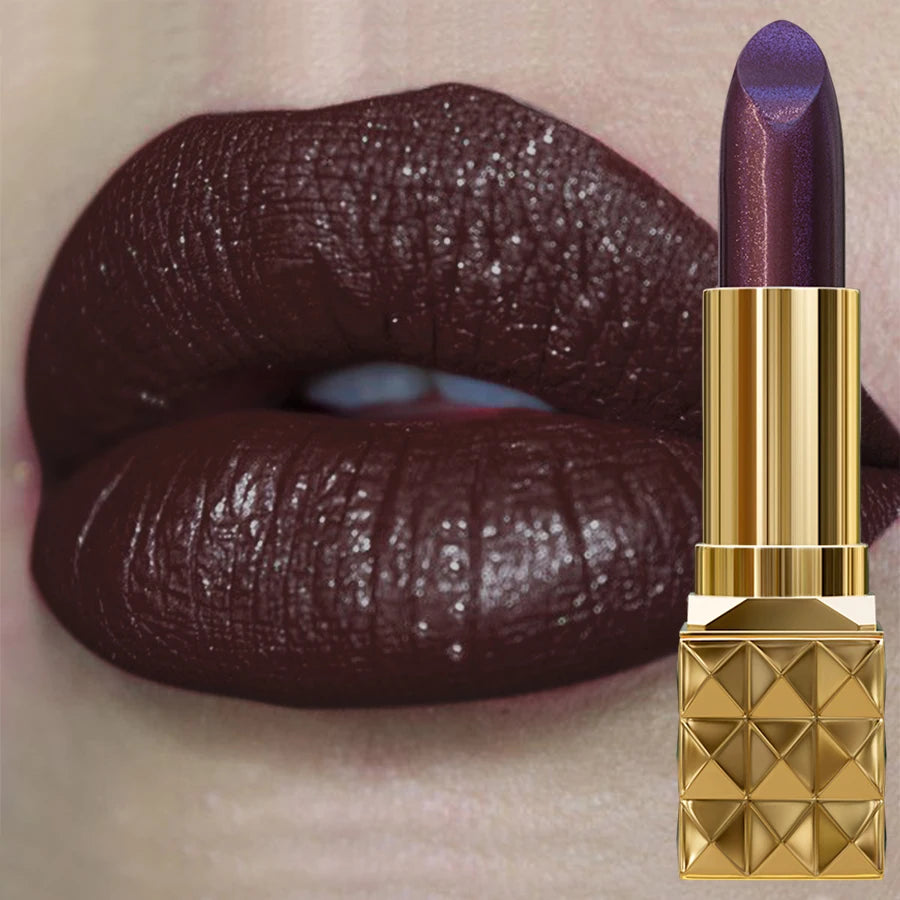 1pc Sexy Glitter Shiny Brow Red Lipstick Metallic Lip Tint, Long Lasting Lip Senior Matte Lip Makeup Gifts for Women Cosmetics