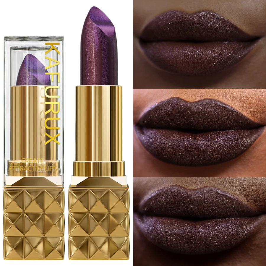 1pc Sexy Glitter Shiny Brow Red Lipstick Metallic Lip Tint, Long Lasting Lip Senior Matte Lip Makeup Gifts for Women Cosmetics