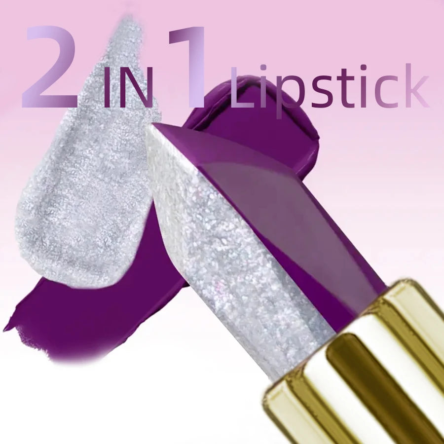 Two tone glitter &matte lipstick purple black lip stick discolocration sexy red rose moisturizing lip makeup lip tint lip glos