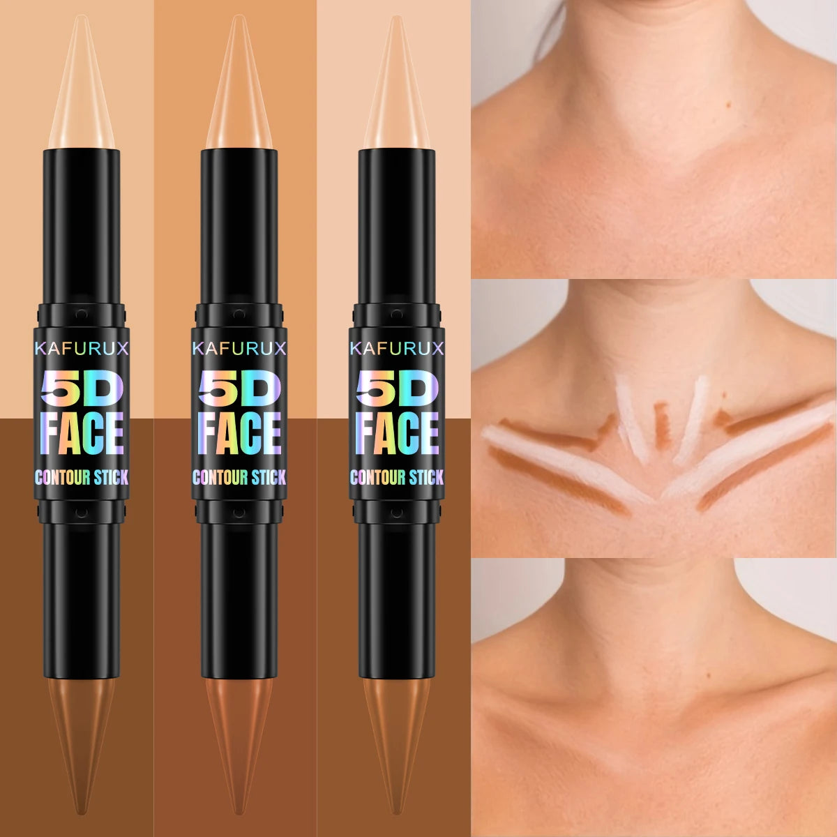 1pc KAFURUX Double‑Head Highlight & Contour Pen – Waterproof Concealer Stick (3 Shade Variants)