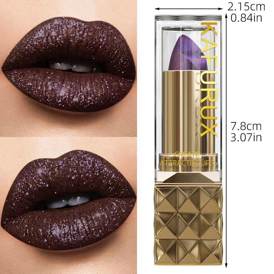 1pc Sexy Glitter Shiny Brow Red Lipstick Metallic Lip Tint, Long Lasting Lip Senior Matte Lip Makeup Gifts for Women Cosmetics