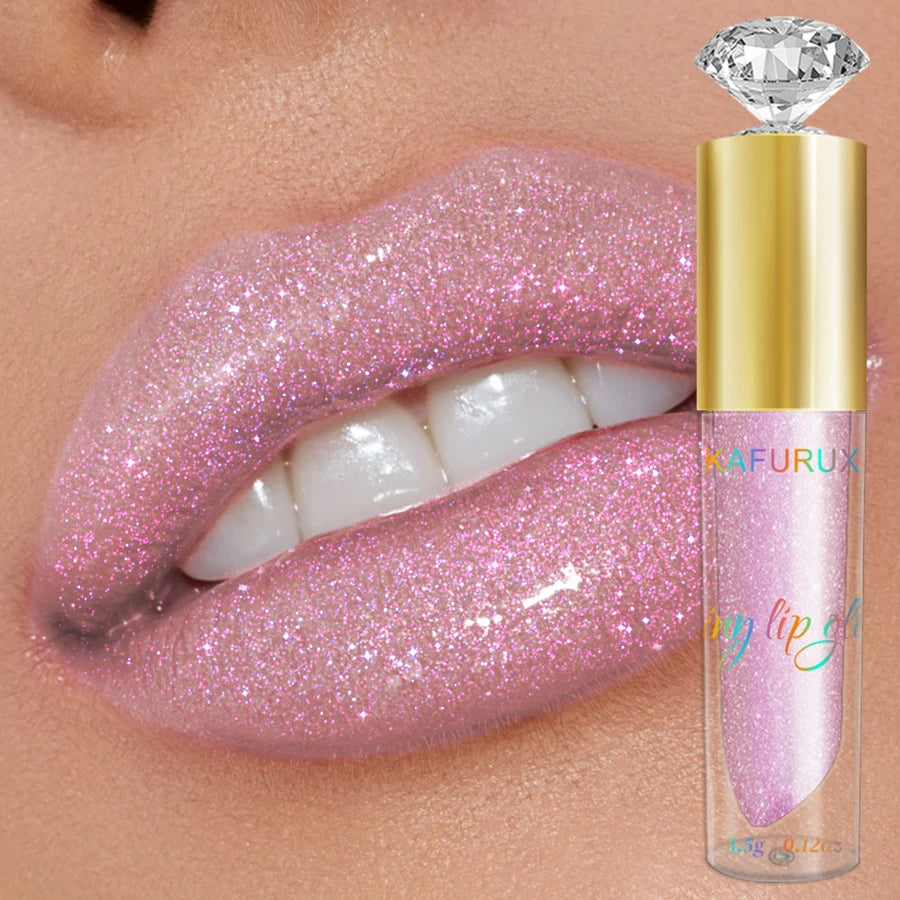 KAFURUX 1pc Diamond Shimmer Glitter Lip Gloss – Moisturizing Liquid Lip Gloss in 9 Pearl and Glitter Shades
