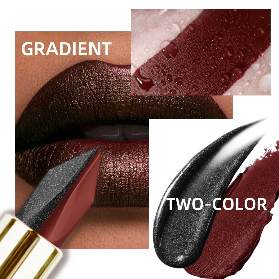 Two tone glitter &matte lipstick purple black lip stick discolocration sexy red rose moisturizing lip makeup lip tint lip glos