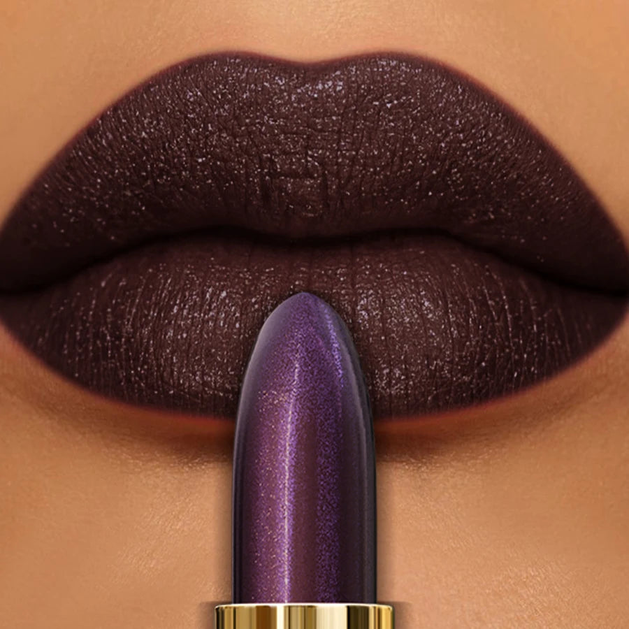 1pc Sexy Glitter Shiny Brow Red Lipstick Metallic Lip Tint, Long Lasting Lip Senior Matte Lip Makeup Gifts for Women Cosmetics