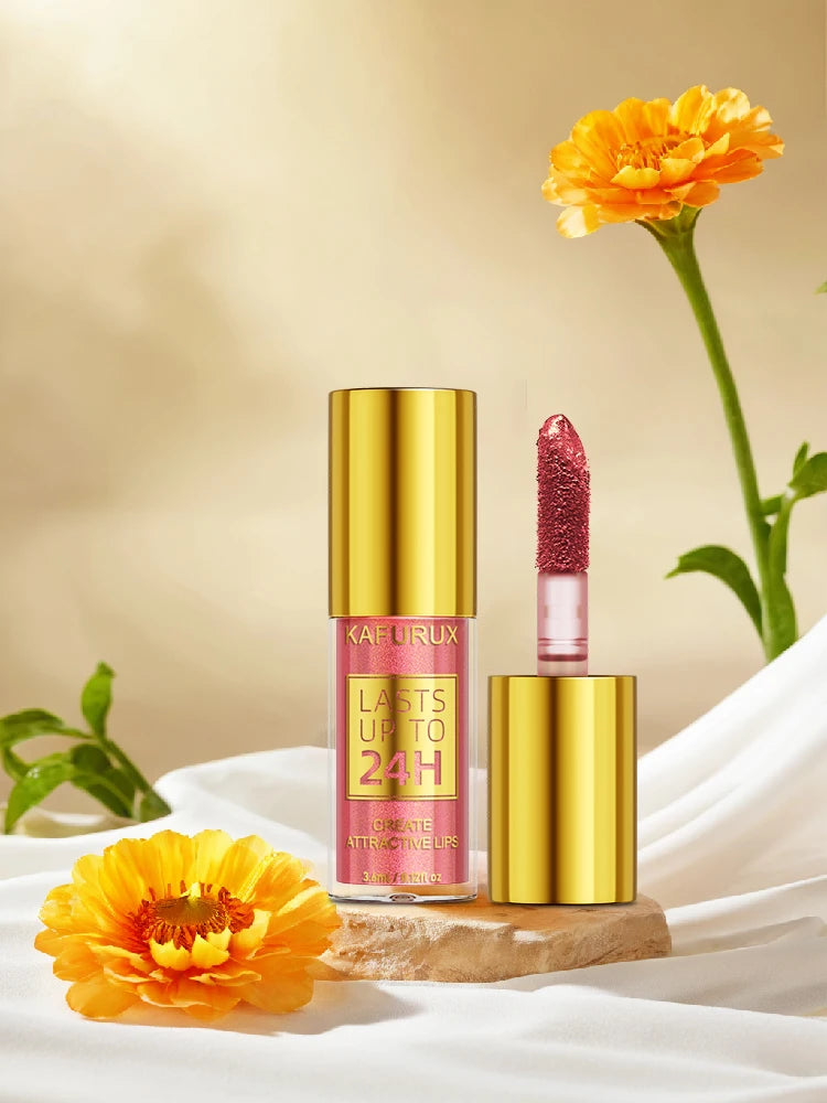 KAFURUX Bold Metallic Pearlescent Lip Glaze – Waterproof Long‑Lasting Glitter Lip Tint in 14 Shades (1 pc)