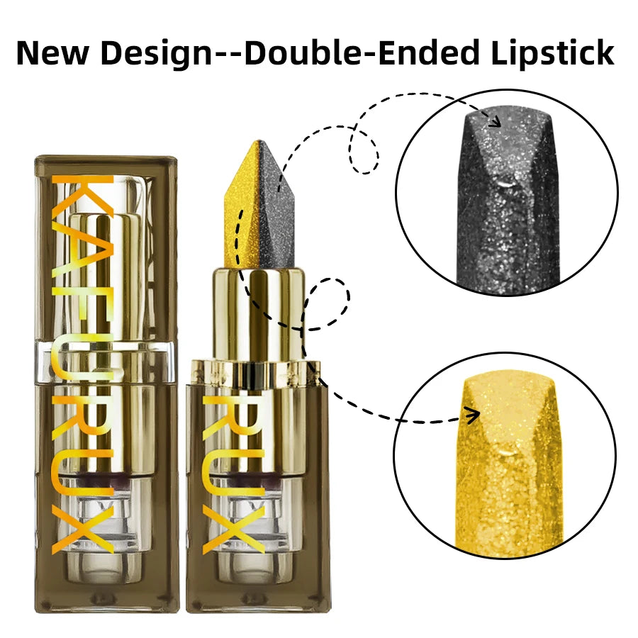 1pc Two-tone Color Glitter Lipstick Non-stick Cup Matte Black&yellow Lip or Eye Makeup Diamond Lipstick or for Eye Shadow Gifts