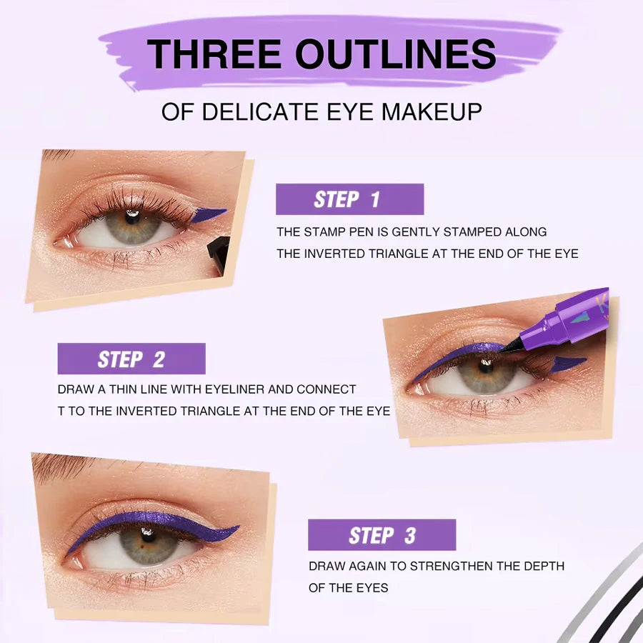 KAFURUX Dual‑Ended Stamp Eyeliner Pen – Smudge‑Proof Quick‑Dry in 3 Black Purple & Blue Shades (1 pc)