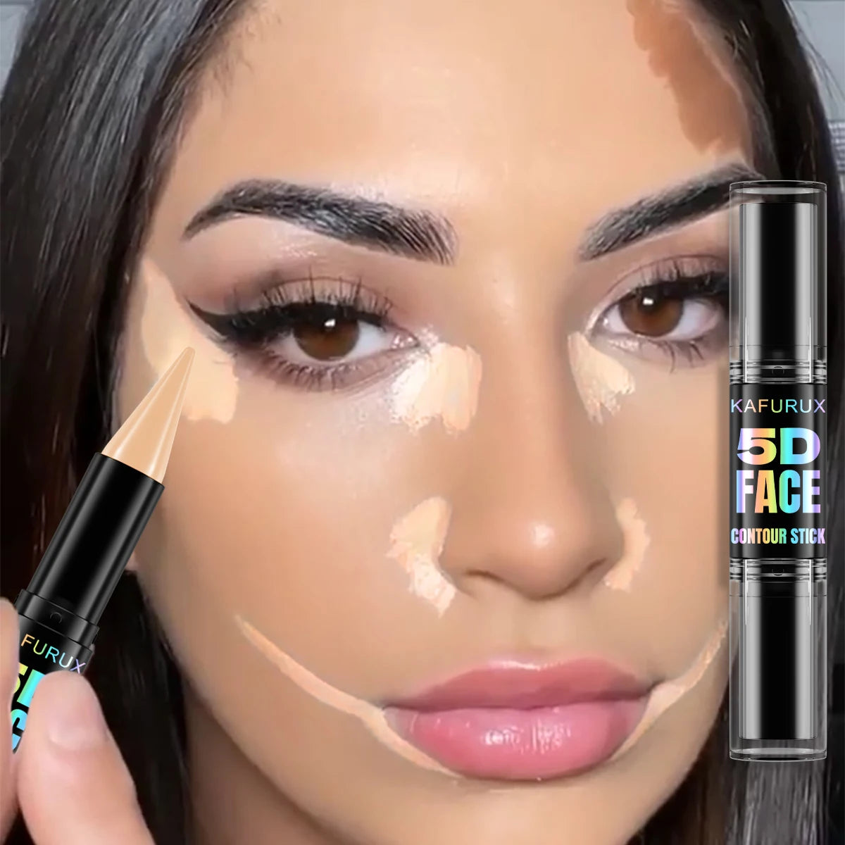 1pc KAFURUX Double‑Head Highlight & Contour Pen – Waterproof Concealer Stick (3 Shade Variants)