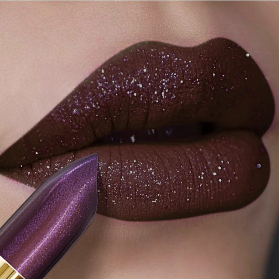 1pc Sexy Glitter Shiny Brow Red Lipstick Metallic Lip Tint, Long Lasting Lip Senior Matte Lip Makeup Gifts for Women Cosmetics
