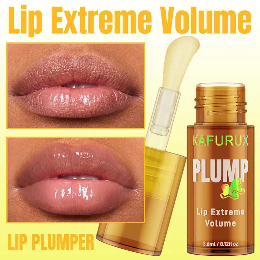 KAFURUX Ginger Turmeric Lip Plumper Oil – Natural Lip Volumizing Balm for Fuller Smoother Sexy Lips