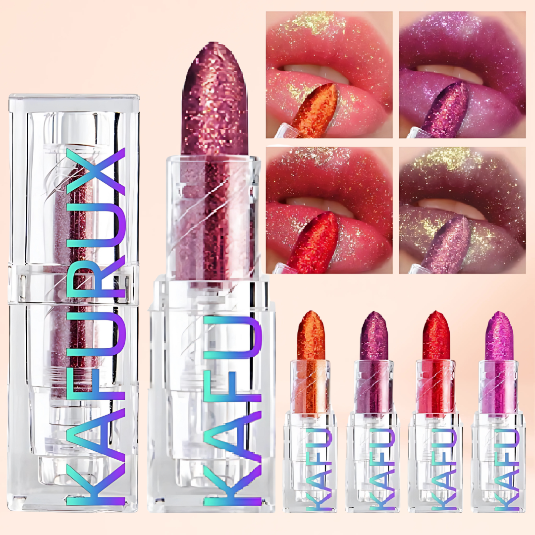 KAFURUX Glitter Diamond Lipstick – Long Lasting Waterproof Shimmer Lip Tint in Bold Red Rose & Multicolor Shades