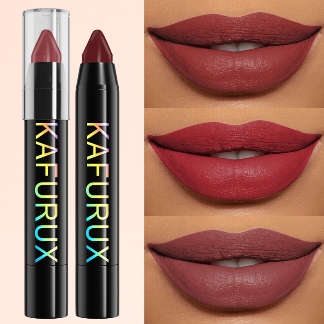KAFURUX Velvet Matte Lipstick Pencil – Waterproof Long-Lasting Lip Tint in 15 Red Pink & Brown Shades (1 pc)