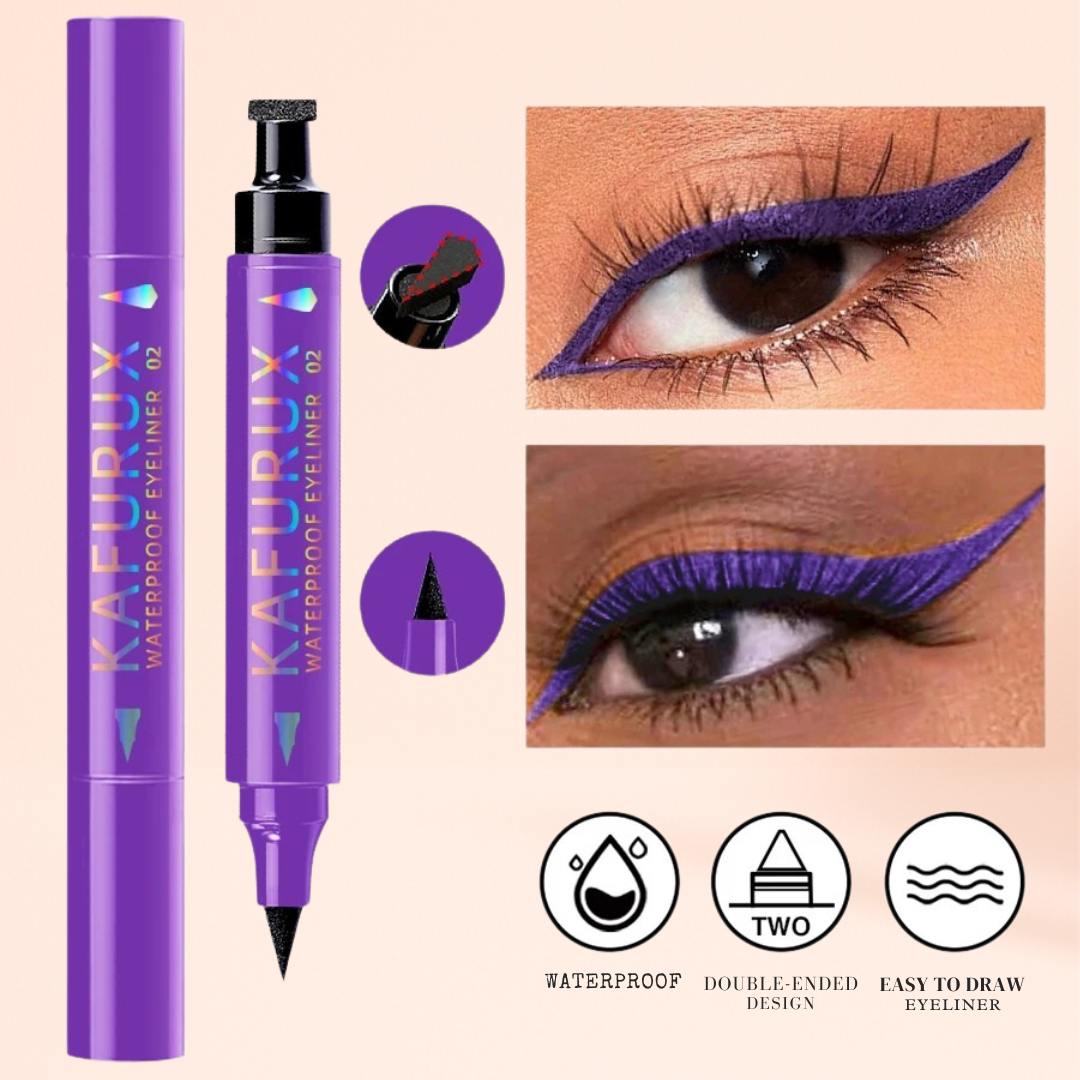 KAFURUX Dual‑Ended Stamp Eyeliner Pen – Smudge‑Proof Quick‑Dry in 3 Black Purple & Blue Shades (1 pc)