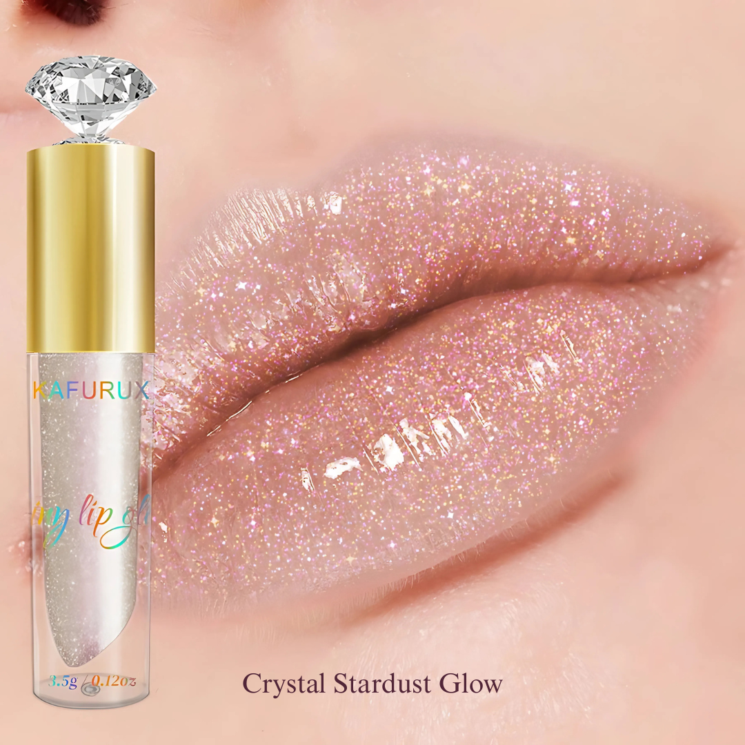 KAFURUX 1pc Diamond Shimmer Glitter Lip Gloss – Moisturizing Liquid Lip Gloss in 9 Pearl and Glitter Shades - Crystal