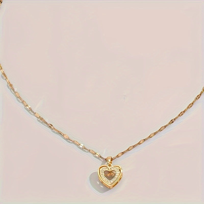 Vintage Heart Zirconia Pendant Necklace – 18K Gold Plated