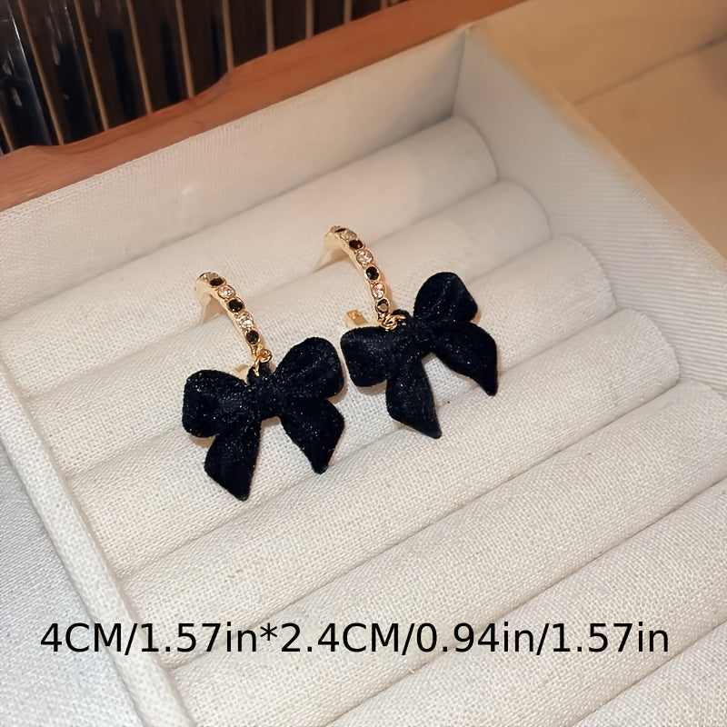 Pendientes colgantes vintage de terciopelo negro con lazo