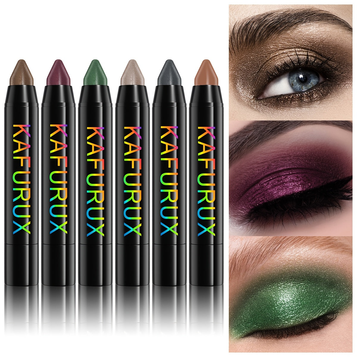 6pcs KAIFUXI Eyeshadow Pencil Set - Vibrant, Long-Lasting Colors in Brown, Purple, Green & Black, Matte & Shimmer Finishes, Non-Sticky, Perfect for All Occasions