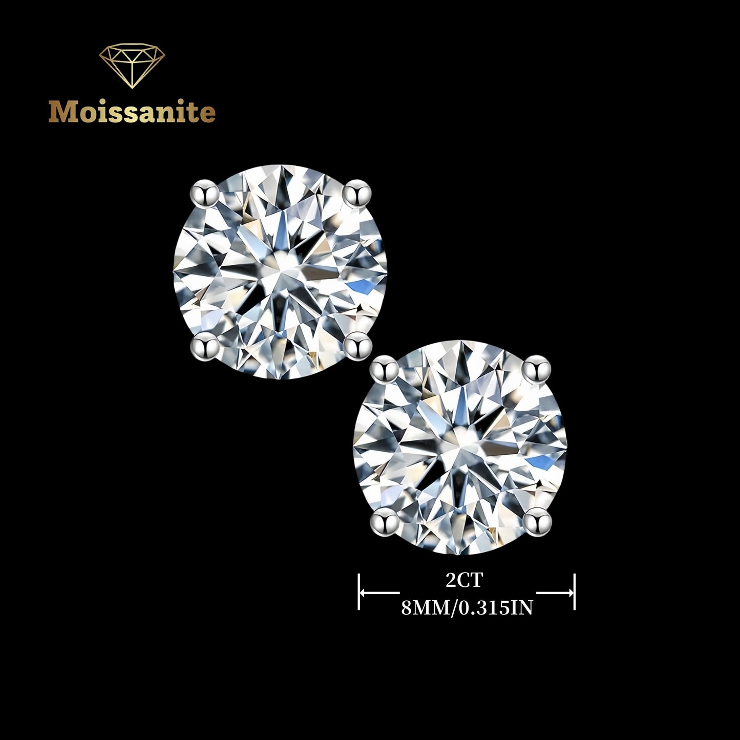 Pendientes de moissanita de lujo de corte redondo en plata de ley 925