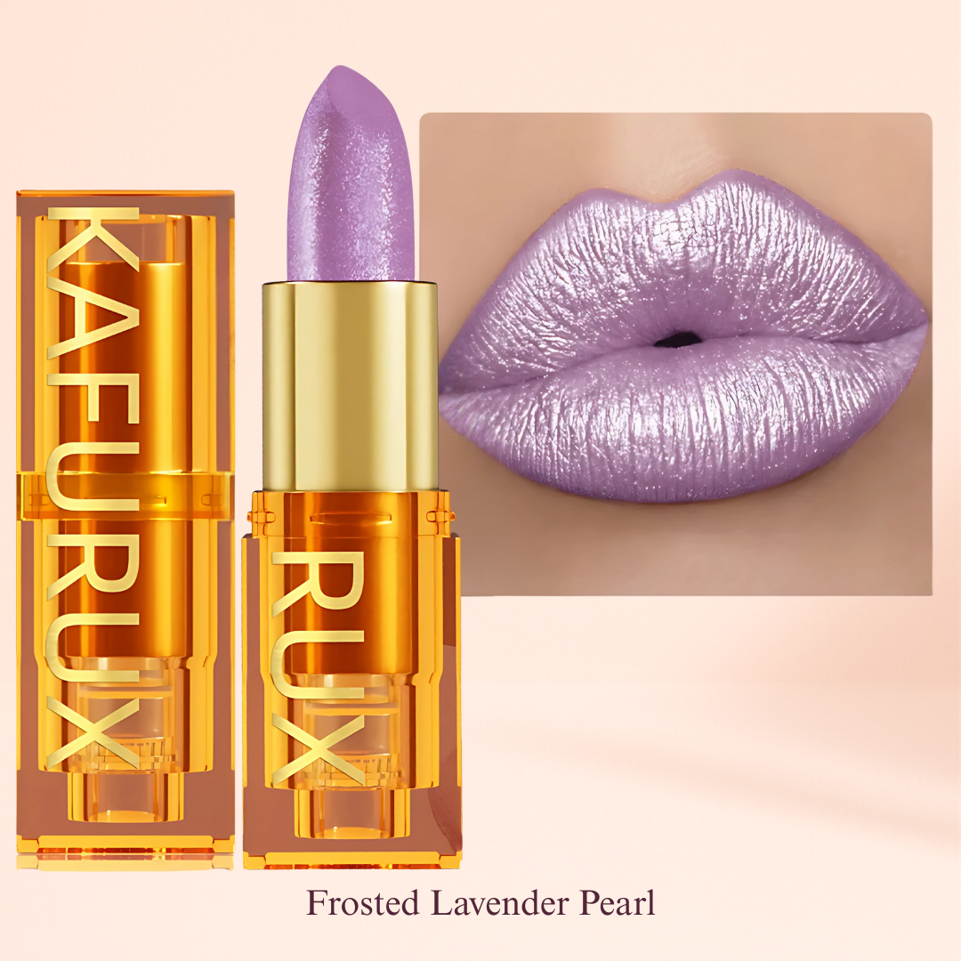Frosted Lavender Pearl Lipstick with Model Swatch – KAFURUX Moisturizing High-Pigment Lipstick for Women – Long-Lasting, Non-Transfer – USA UK Europe