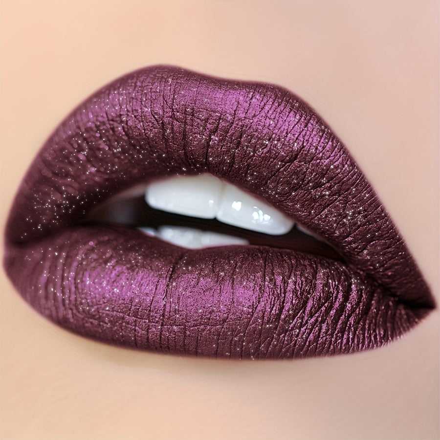 KAFURUX Deep plum shimmer lipstick on lips – high-impact bold lip color for European evening glam by KAFURUX