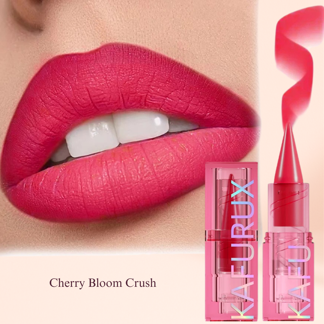 Cherry Bloom Crush – bright pink matte lipstick from KAFURUX for lively spring lips