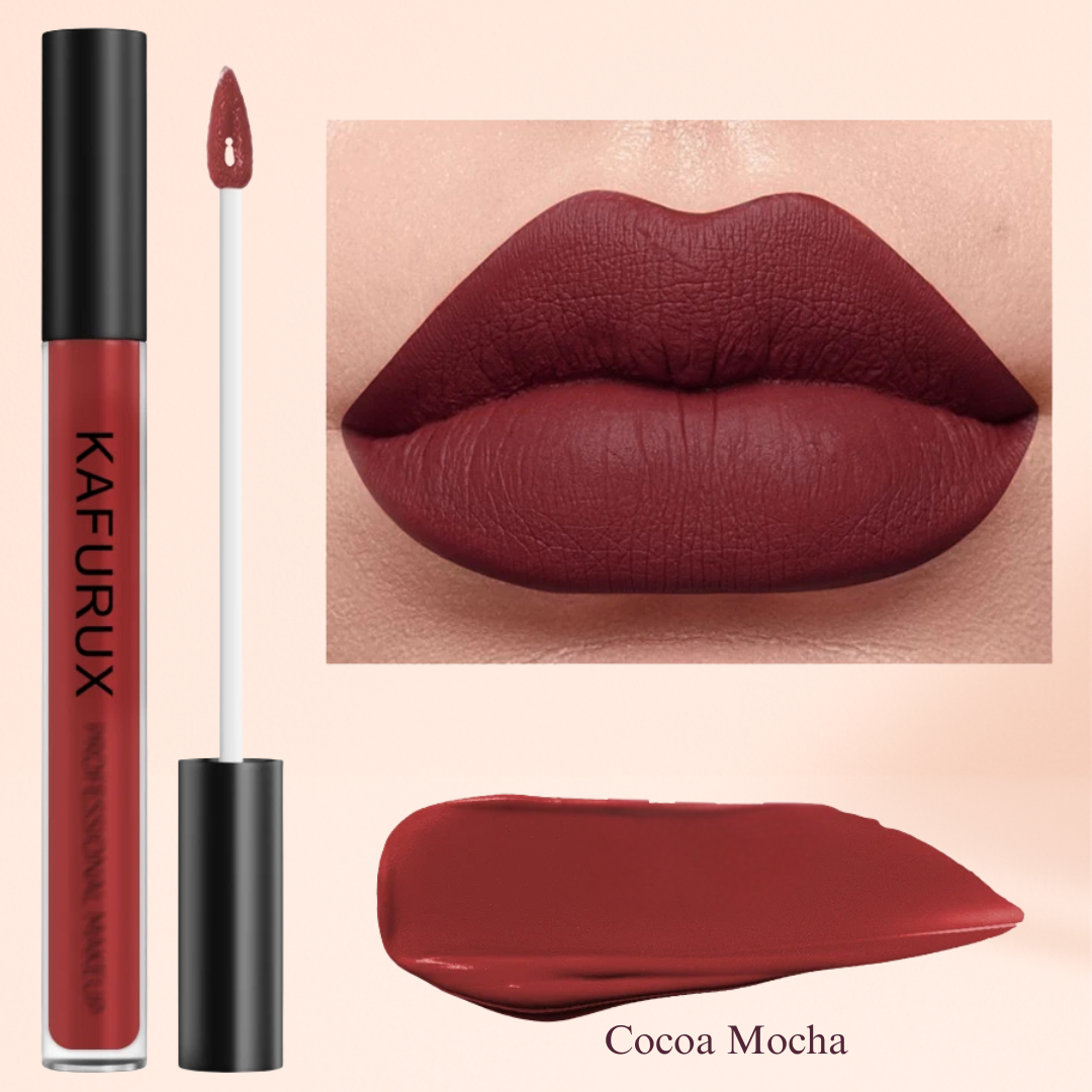 Cocoa Mocha – chocolate brown matte lipstick by KAFURUX for luxe beauty lovers in UK and US