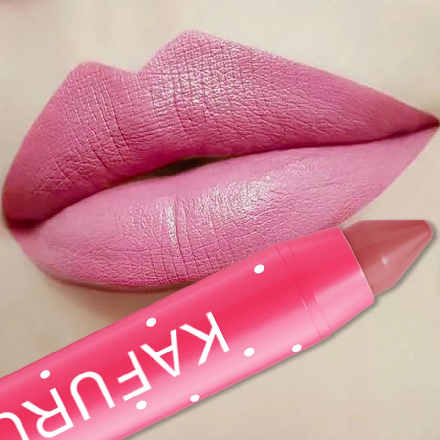 KAFURUX Matte Lipstick Pencil – Cotton Candy matte pink lipstick swatch by KAFURUX – creamy finish, perfect for everyday UK and US makeup