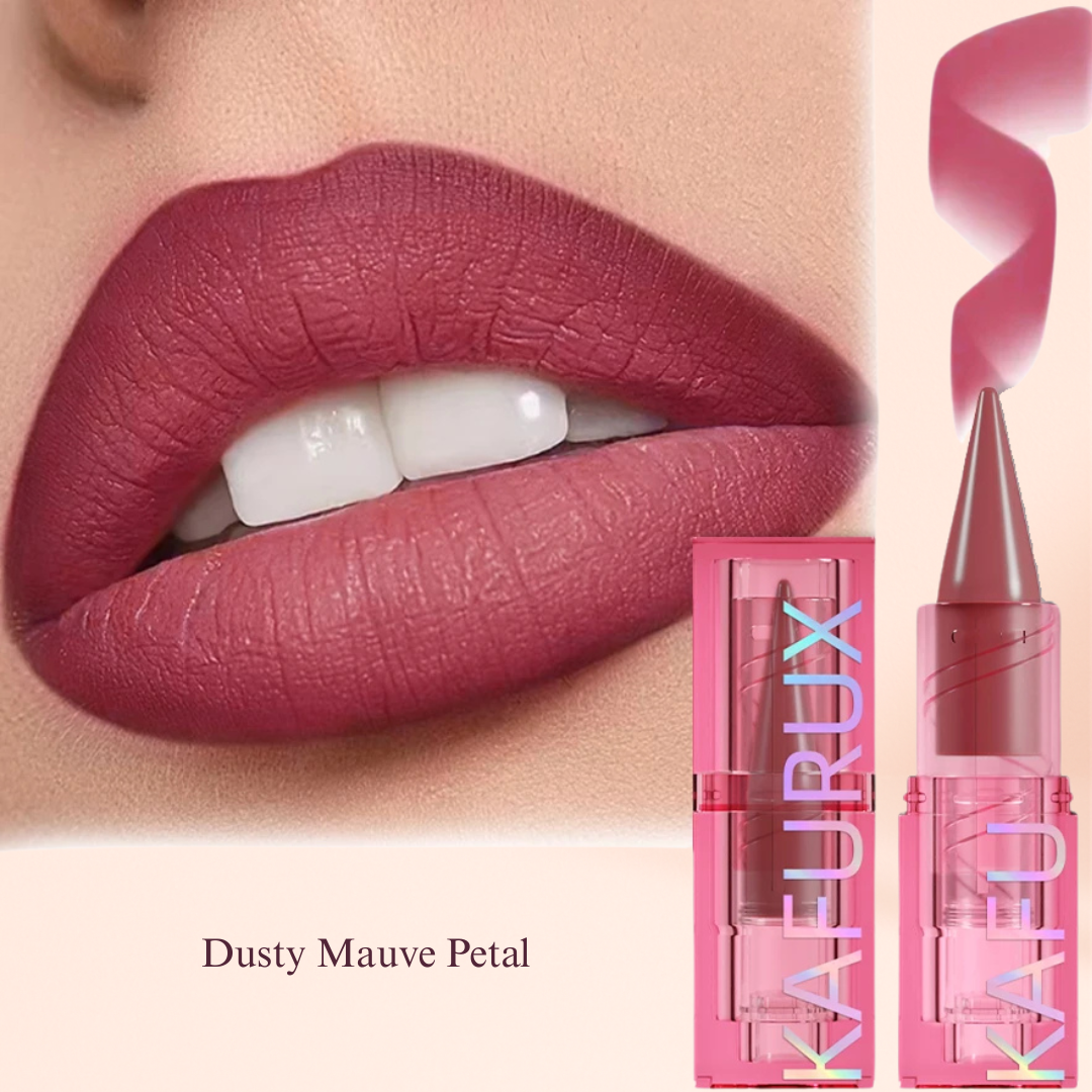 KAFURUX matte lipstick in Dusty Mauve Petal for long-lasting mauve lip look