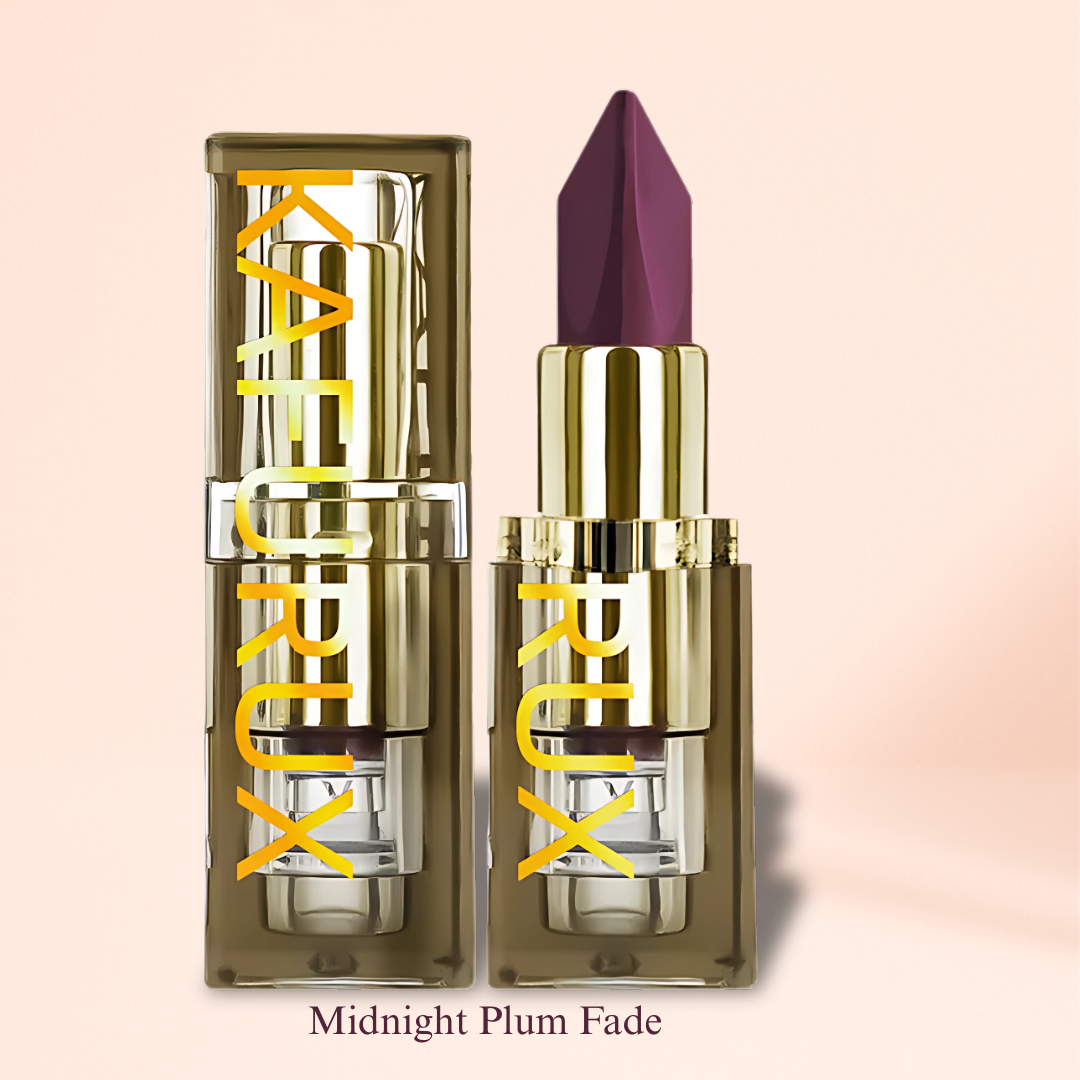 KAFURUX Midnight Plum Fade lipstick in rich purple matte gradient housed in elegant gold tube