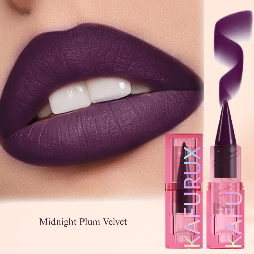 Midnight Plum Velvet by KAFURUX – deep purple matte lipstick for bold evening looks