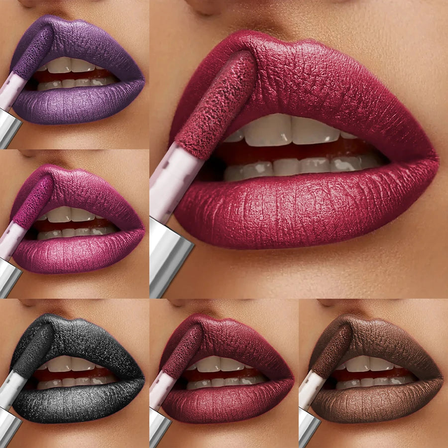 KAFURUX shimmer lip gloss shades for bold beauty looks – deep plum, red, gold, black lips