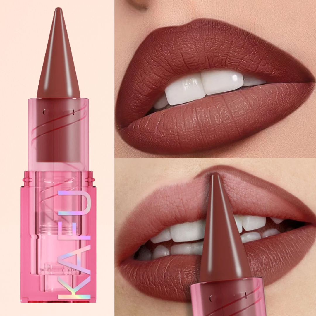 Bold plum and mocha brown KAFURUX lipstick pen with smooth matte finish