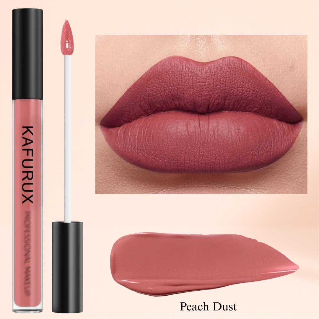 Peach Dust matte lipstick by KAFURUX – soft peach nude for everyday wear in UK & US
