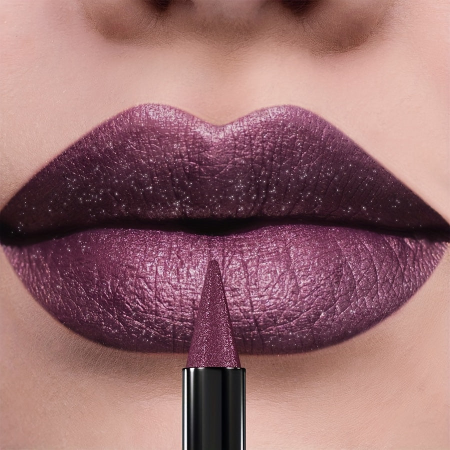 KAFURUX Pearlescent purple lipstick on lips – shimmering cool-tone lip crayon for UK party makeup