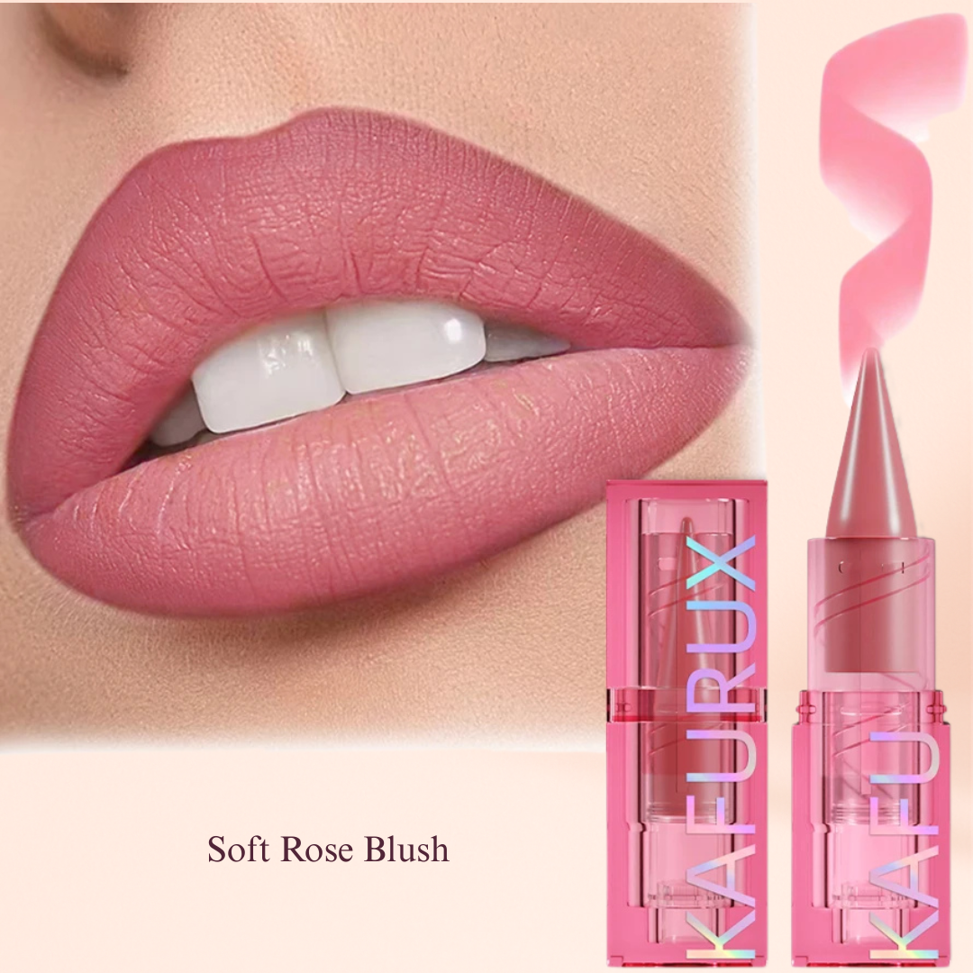 KAFURUX matte lipstick in Soft Rose Blush shade for natural pink lip tint