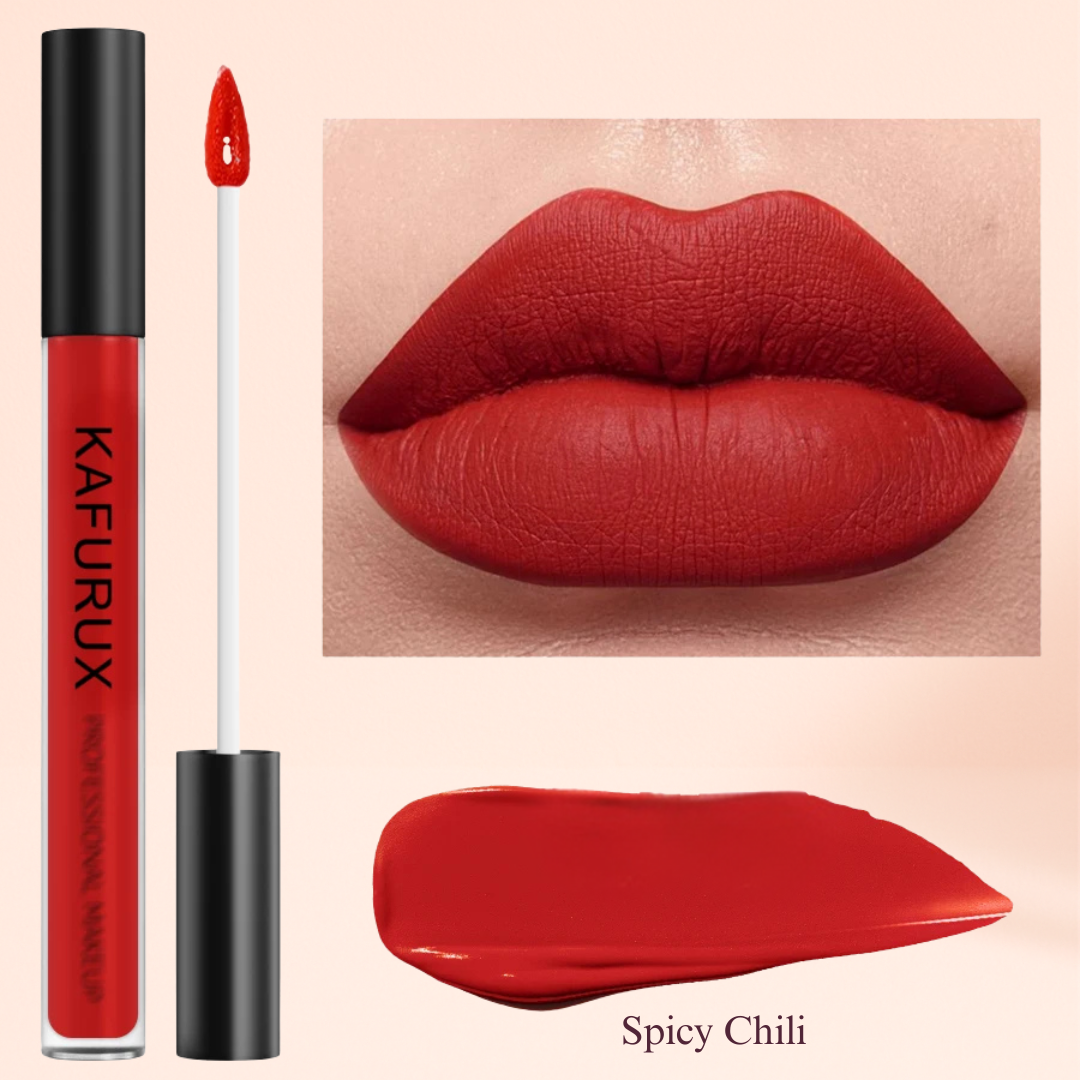 KAFURUX Spicy Chili lipstick – fiery red matte liquid lip tint for vibrant looks USA & Europe